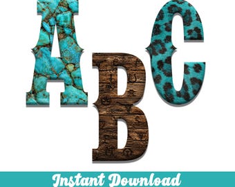 Western Fonts Set PNG, Cowboy Letters, Southwestern Alphabet, Sublimation Alphabet (Instant Download)