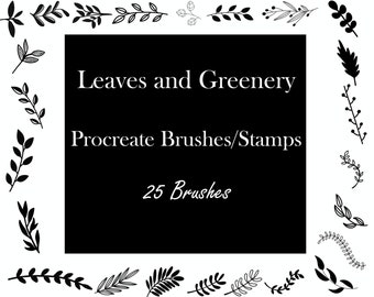 Procreate Leaf Brushes, Procreate Leaves Stamps, Fall illustrations, Hand drawn leaves and greenery, Plant Procreate Brushes