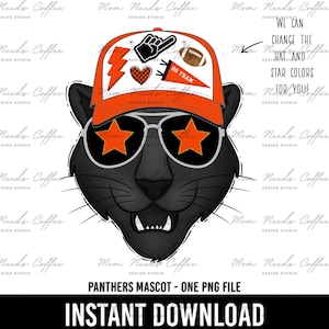 Panthers PNG, Transfer, Mascot, Digital Download PNG, Trucker Hat, Orange, School Spirit Design, Sublimation, Printable Clipart, Panthers,