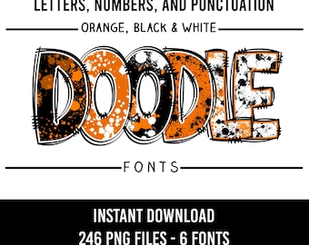 Orange and Black Alphabet, Doodle Font, Letters, Sports Alpha, Team Name Letters,  Classroom Decor, Numbers, PNG, Sublimation