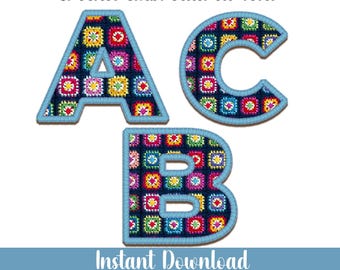 Crochet Font PNG Alphabet, Yarn Letters Numbers Clipart (Instant Download)