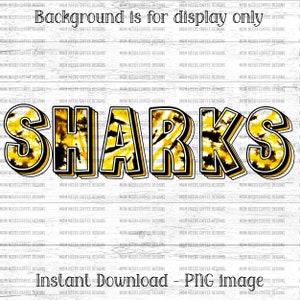 Haaien png-overdracht mascotte digitale download png, tie-dye, geel en zwart, schoolgeest ontwerp voor sublimatie, afdrukbare clipart-overdracht