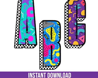 80s Retro Alphabet PNG, Sublimation Font (Digital Download)