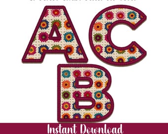 Crochet Font PNG Alphabet, Yarn Letters Numbers Clipart (Instant Download)