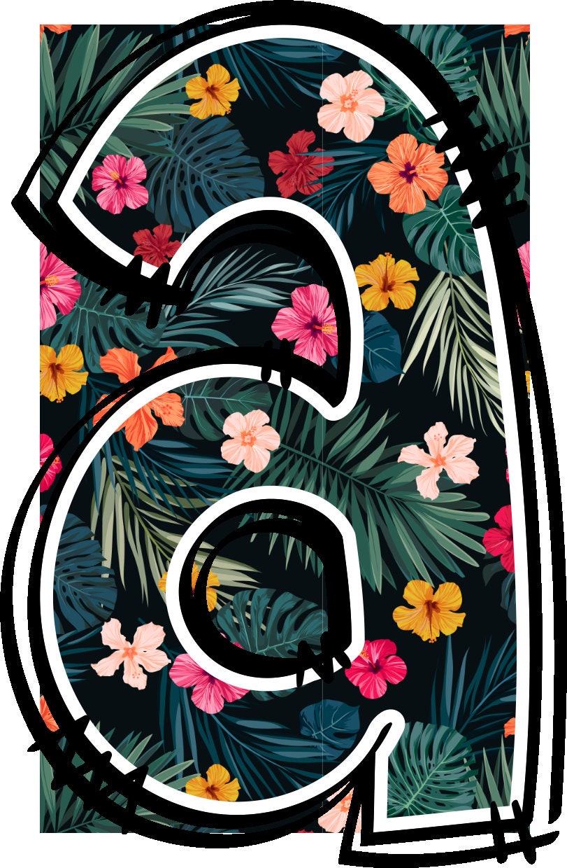 Summer Alphabet Doodle Font Letters Hawaiian Numbers PNG Tropical ...