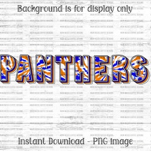 Panthers PNG Transfer, Mascot Sublimation, Digital Download PNG, Tie Dye Sublimate, School Spirit Design, Printable Transfer, Orange, Blue