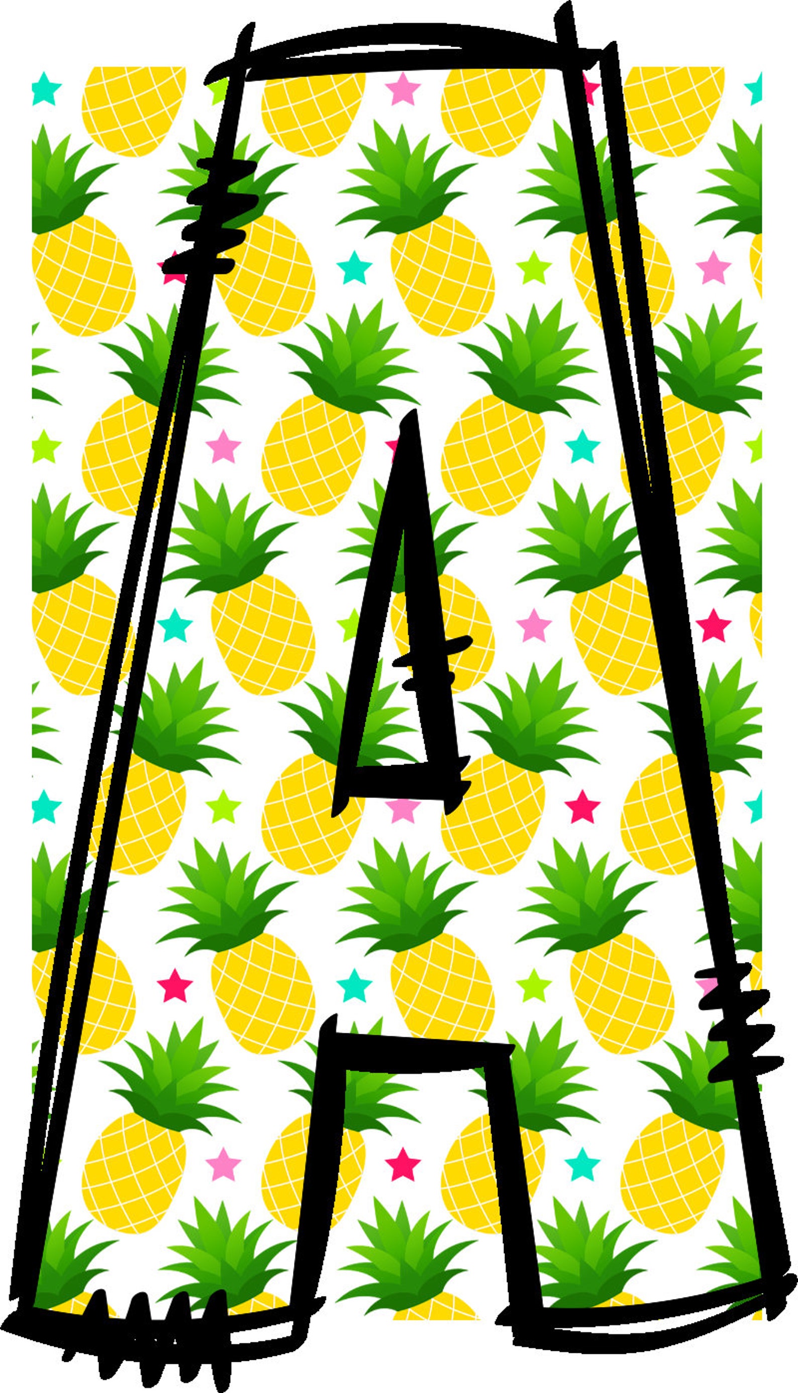 Pineapple Alphabet Doodle Font Summer Letters Hawaiian Numbers PNG Font ...