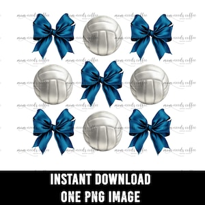 Volleyballs and Bows PNG, Coquette Bows PNG, Game Day Sublimation, Home Run, Cut and Print, Team Sublimation, Volleyball PNG, Blue