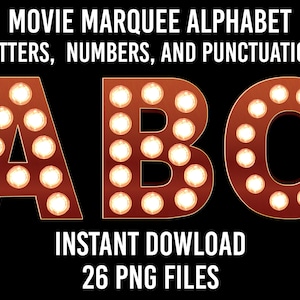 Movie Marquee Lights Alphabet 26 Letters, PNG Sublimation Marquee Lights Sublimation Movie Letters Marquee Alphabet Digital Download Movie