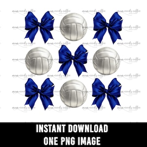 Volleyballs and Bows PNG, Coquette Bows PNG, Game Day Sublimation, Home Run, Cut and Print, Team Sublimation, Volleyball PNG, Blue