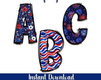 4th of July Fonts, Patriotic Letters, Numbers, Symbols (Digital Download)