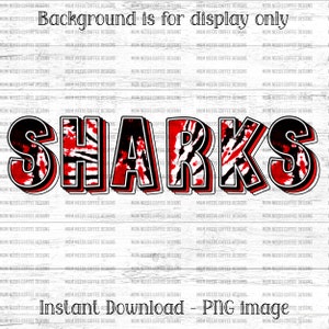 Sharks PNG Transfer Mascot Digital Download PNG, Tie-dye, Red and Black, School Spirit Design for Sublimation, Printable Clipart Transfer