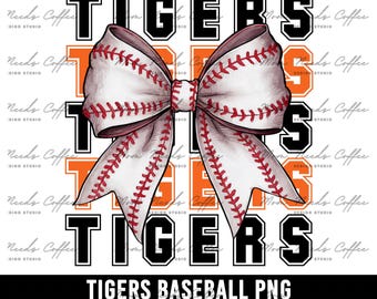 Tigers Baseball Bow PNG, Team Sublimation (Digital Download)
