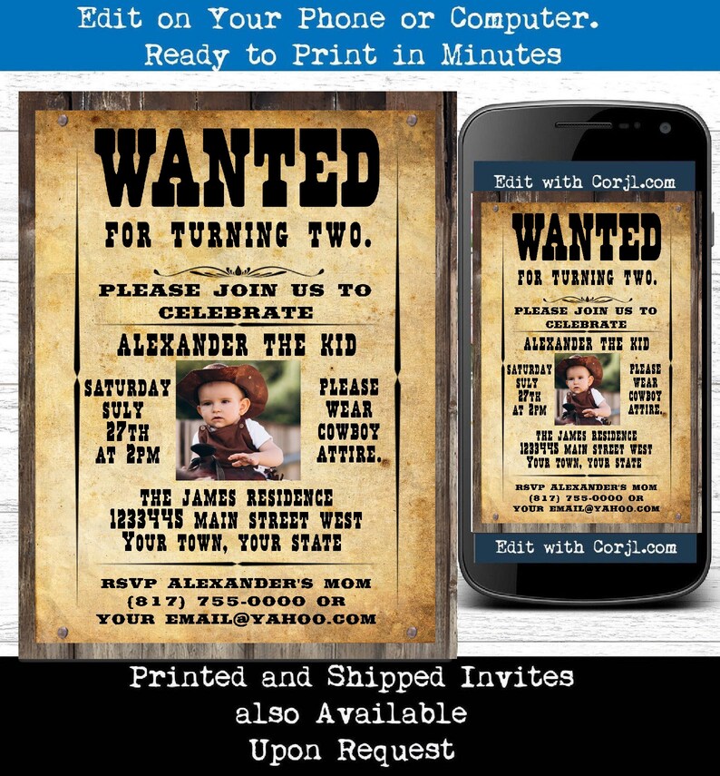 Wanted Poster Invitation Wanted Poster Birthday Invitation YOU | Etsy