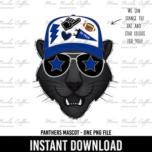 Panthers PNG, Transfer, Mascot, Digital Download PNG, Trucker Hat, Blue, School Spirit Design, Sublimation, Printable Clipart, Panther,