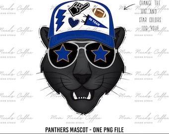 Panteras PNG, Transferencia, Mascota, Descarga digital PNG, Gorra de camionero, Azul, Diseño de espíritu escolar, Sublimación, Clipart imprimible, Pantera,