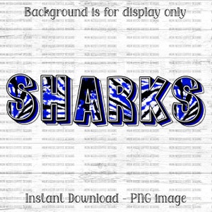 Sharks PNG Transfer Mascot Digital Download PNG, Tie-dye, Blue and Black, School Spirit Design for Sublimation, Printable Clipart Transfer