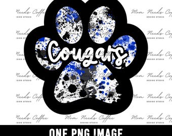 Cougars PNG, Cougars Paw Print, Sports Clipart, Gameday Sublimation, Cougars Clipart, Sports Clipart, Sports Sublimation Design PNG