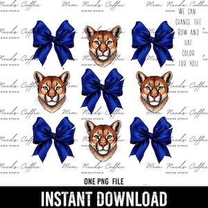 Cougars Team PNG, Mascot Sublimation, Bows and Cougars, Cougars, Gameday Sublimation, Team Name Sublimation, Sports PNG,  Blue