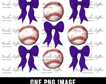 Baseballs and Bows PNG, Coquette Bows PNG, Game Day Sublimation, Home Run, PNG Baseball, Team Sublimation, Baseball png, Baseball, Purple