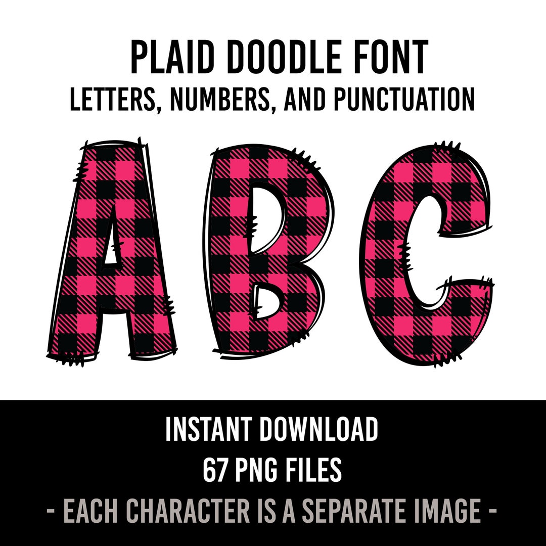 Hot Pink Plaid Print Alphabet Doodle Font Letters Buffalo Plaid Print ...