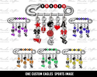 Custom Safety Pin Sports Image - Choose Your Colors, Mascot, and Letter Charm