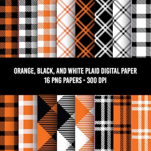 Orange Black and White Plaid Sublimation Background Clipart Buffalo Plaid PNG Plaid Sublimation PNG, Sublimation, 300 DPI, Checkered Pattern