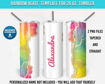 Rainbow Agate Tumbler Templates, Geode, Straight and Tapered, PNG tumbler images, Tumbler wraps, Sublimation 20 oz. gobelet png