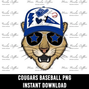 Cougars Mascot PNG, Baseball PNG, Transfer, Cougars PNG, Digital Download png, Trucker Hat, School Spirit Design, Sublimation, Clipart
