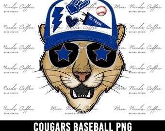 Cougars Mascot PNG, Baseball PNG, Transfer, Cougars PNG, Digital Download png, Trucker Hat, School Spirit Design, Sublimation, Clipart