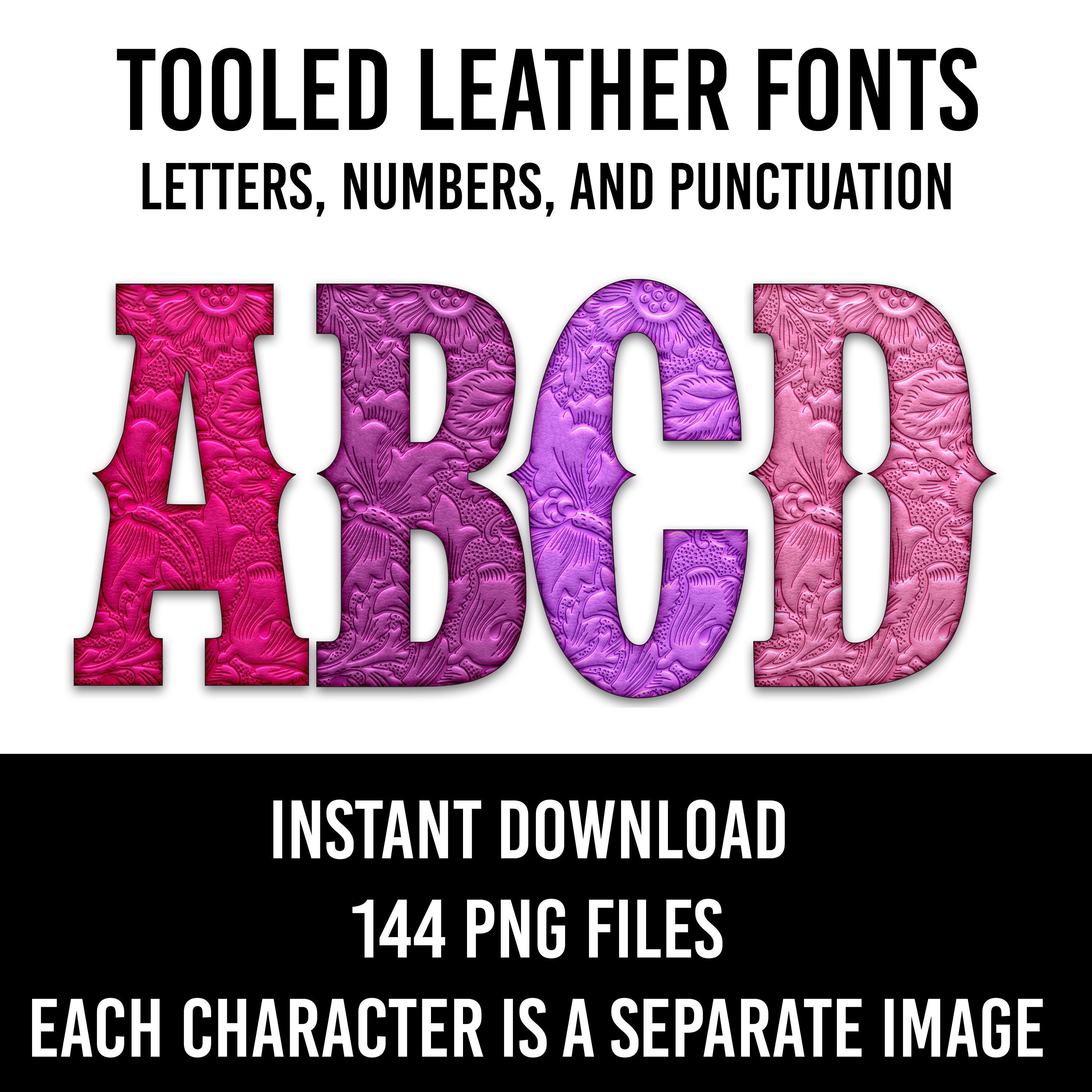 Leather Script Tooled Leather Alphabets Doodle Font Letters Western Numbers PNG Font ...