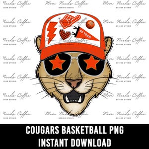 Cougars Mascot PNG, Basketball PNG, Transfer, Cougars PNG, Digital Download png, Trucker Hat, School Spirit Design, Sublimation, Clipart