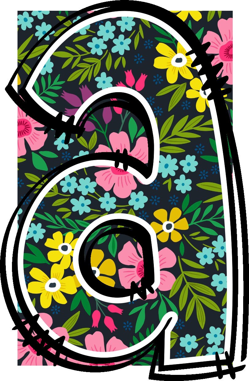 Retro Flower Alphabet Doodle Font Letters Floral Numbers PNG Font ...