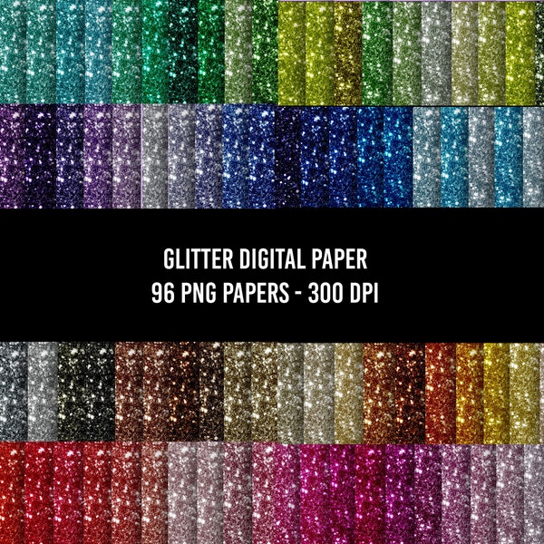 96 Glitter Digital Paper, Glitter, Glitter Digital Backgrounds, Sublimation Instant Download Scrapbooking Papers Commercial Use,