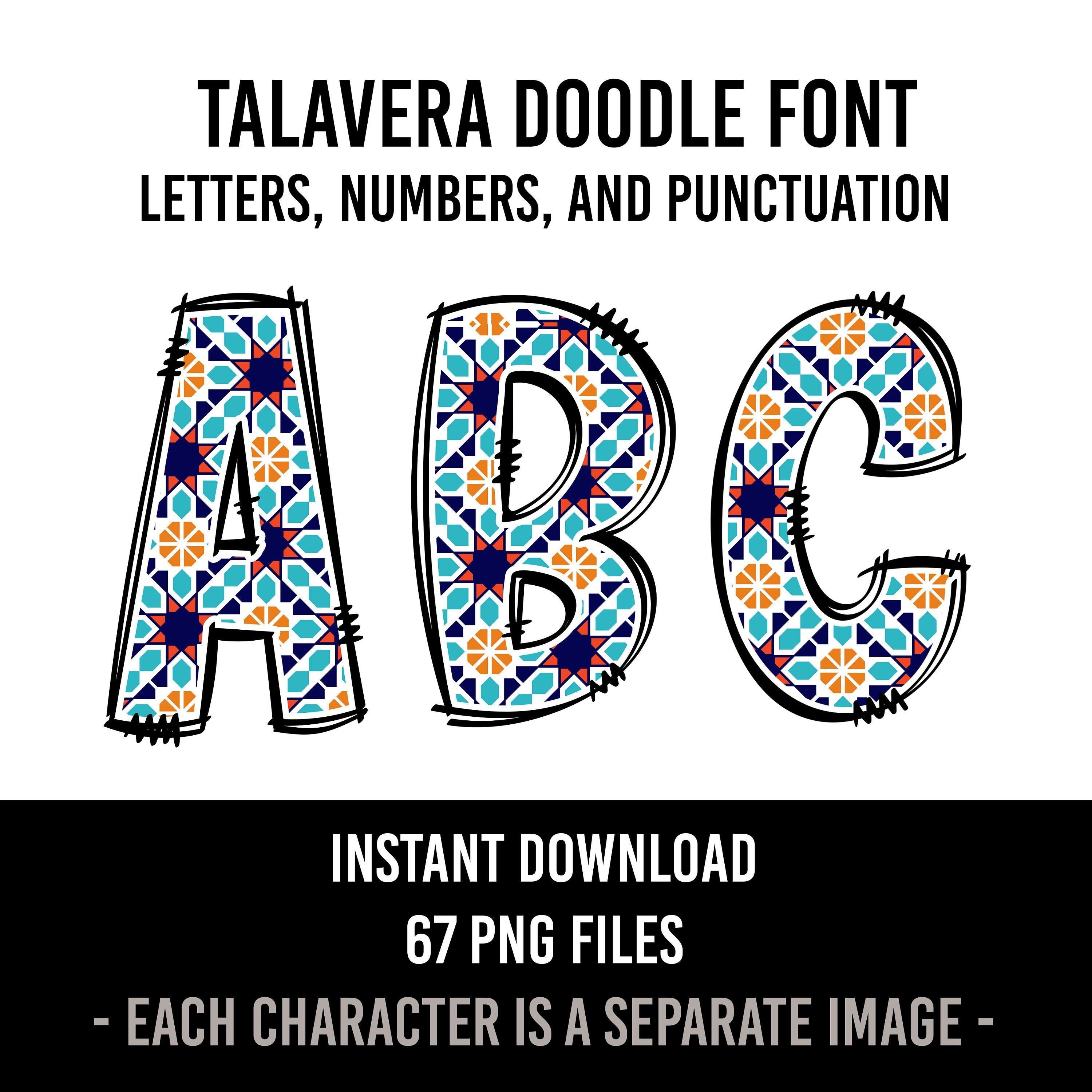 Talavera Alphabet Doodle Font Letters Mexican Tile Numbers Azulejo ...