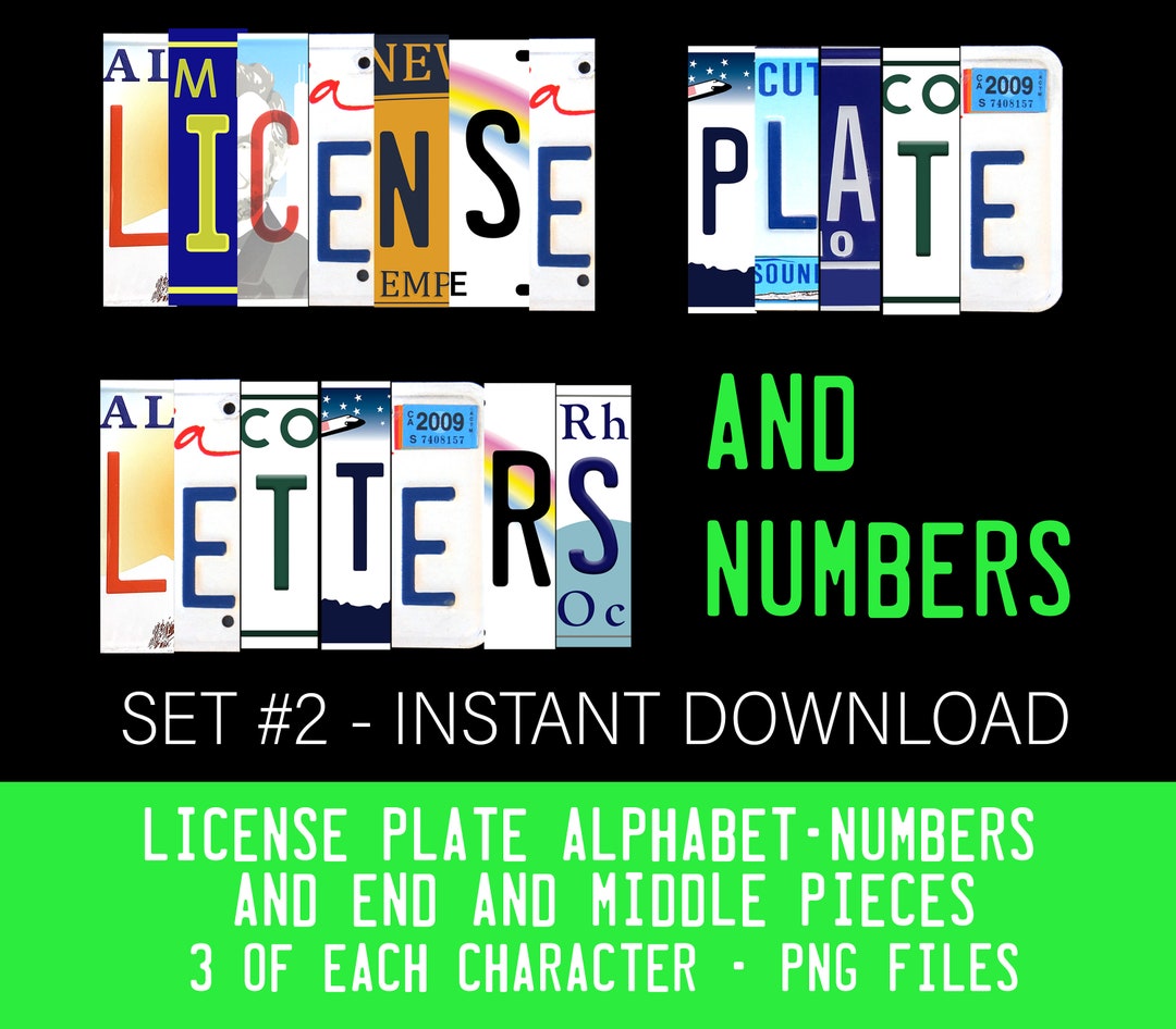 License Plate Alphabet Letters License Plate Numbers PNG Font Etsy
