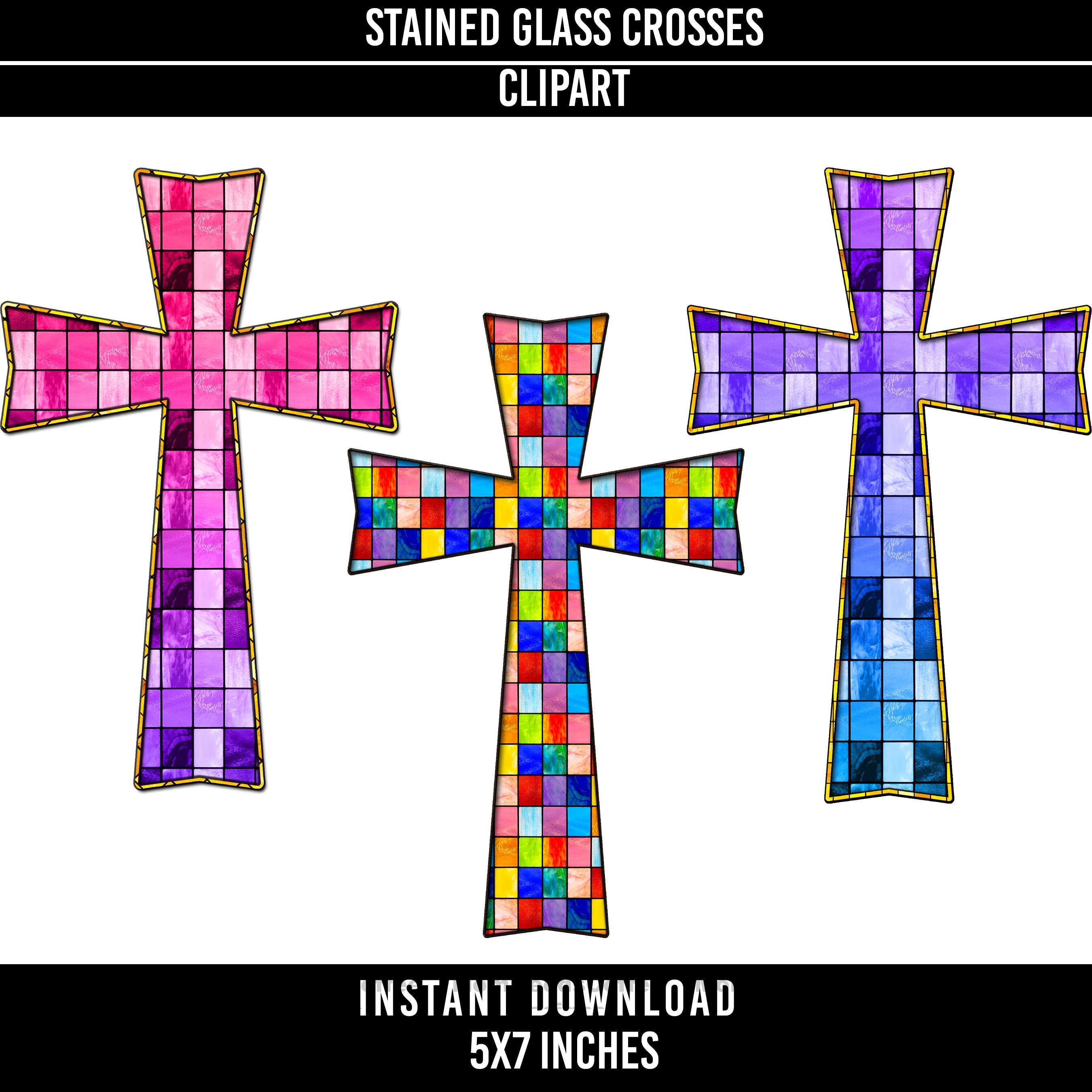 Stained Glass Crosses Clip Art Instant Digital Download Etsy