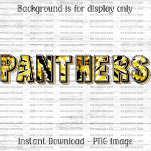 Panthers PNG Transfer, Mascot Sublimation, Digital Download PNG, Tie Dye Sublimate, School Spirit Design, Printable Transfer, Yellow, Black
