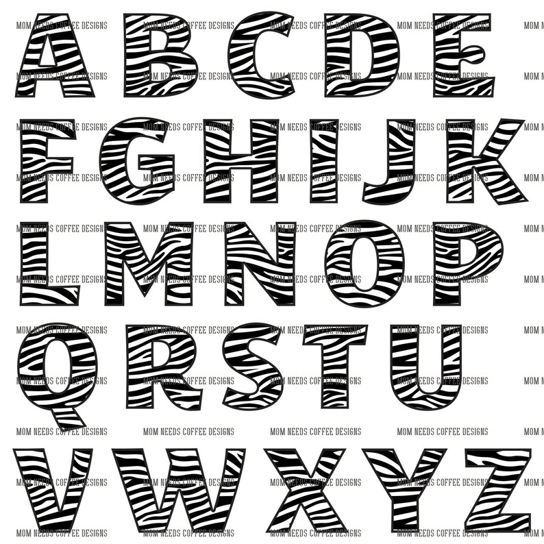 Zebra Print Alphabet 26 Letters Zebra Print Numbers PNG Font Etsy