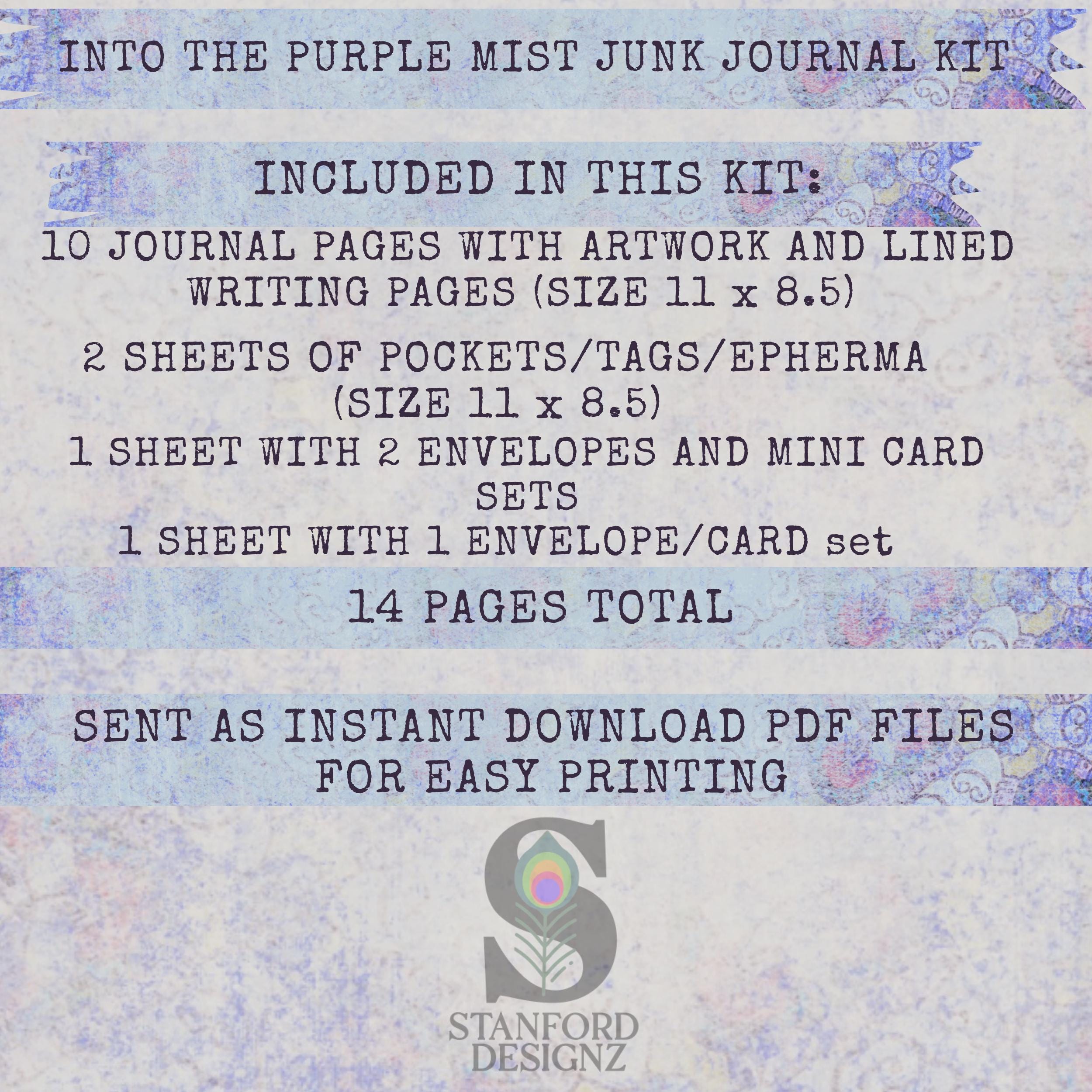 Printable Mist Card Into the Land of Purple Mist Printable Journal Kit With Envelopes ...