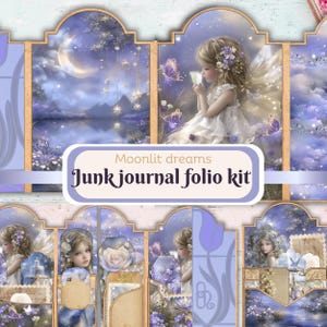 Moonlit dreams fairy garden druckbares Junk Journal Card Folio Kit mit Tags
