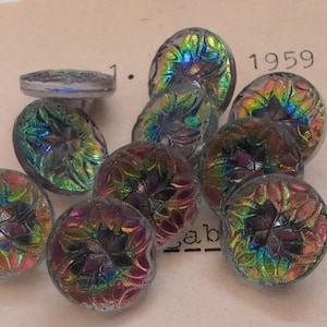 N.83 Vintage glass buttons 10 pieces rainbow aurora borealis iridescent 13 mm Neugablonz