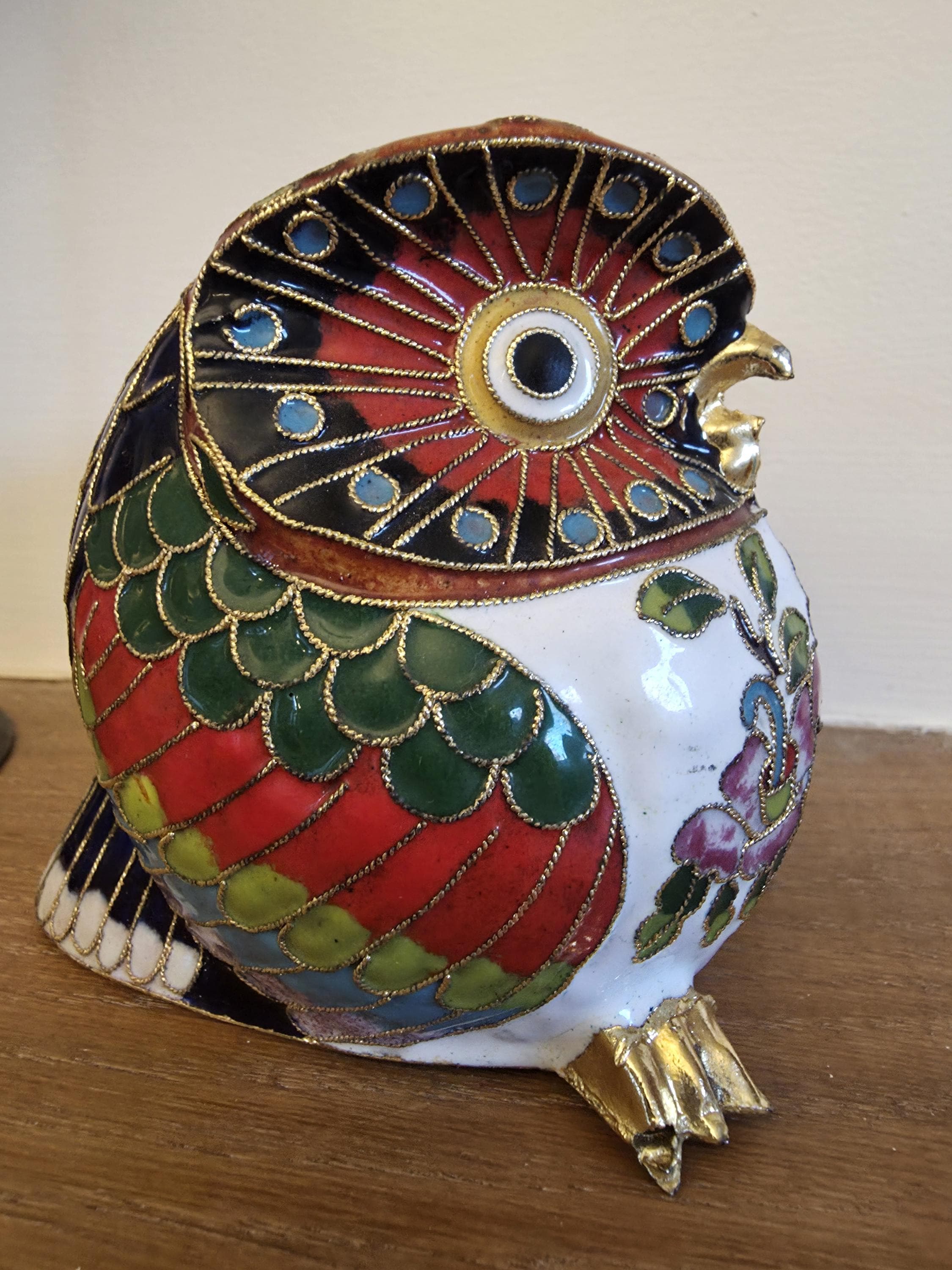 Brass cloisonne vintage owl