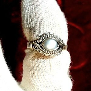 Individuelle Wire Wrap Sterling Silber Perle Ring Größe 5.5