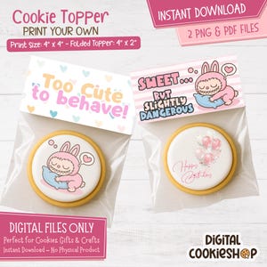 Labubu Cookie Topper zum ausdrucken - Kawaii Leckerli Beutel Anhänger - Digitaler Kekskarteneinsatz - niedliches faltbares Etikett für Kekse, Bastelarbeiten & Geschenke