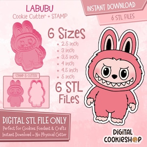 LABUBU Cookie Cutter + Stamp – 6 Sizes STL File – Digital Download for Cookies, Fondant, Polymer Clay, Crafts, Treats