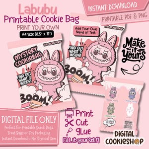 Labubu Printable Cookie Bag | Editable Party Favor Bag | Mystery Cookie Bag | Instant Download PDF PNG | Add Your Own Text