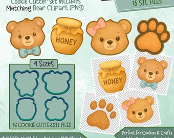 Set di formine per biscotti a forma di orsetto – File STL e clipart PNG (Download digitale)