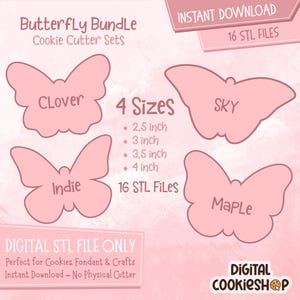 Butterfly Cookie Cutter STL Bundle | 16 STL Files – 4 Sizes Each | Digital Download for 3D Printing | Fondant & Craft Friendly