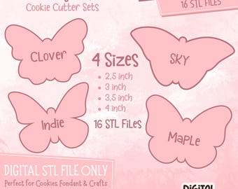 Butterfly Cookie Cutter STL Bundle: 4 Shapes, 4 Sizes (Digital Download)